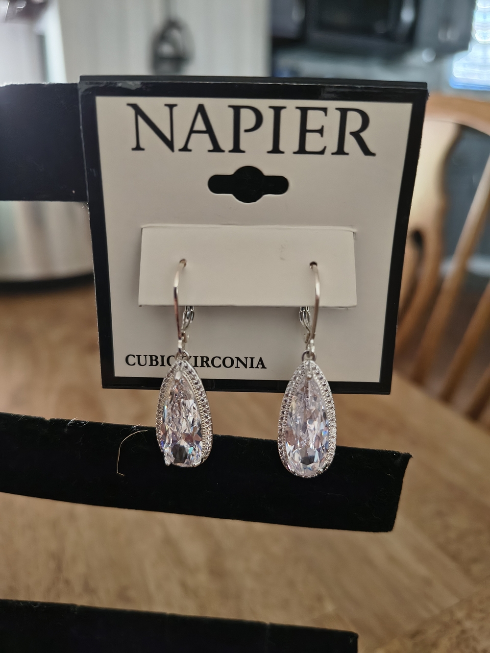 Napier Silver Teardrop CZ Dangle Earrings